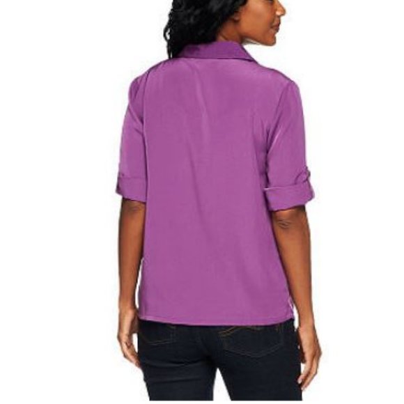 Susan Graver Peachskin Solid Roll Tab Shirt 2524 - Picture 2 of 4